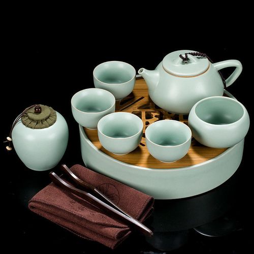 汝窑陶瓷茶具套装家用功夫泡茶壶茶杯汝瓷开片可养办公室小套茶盘