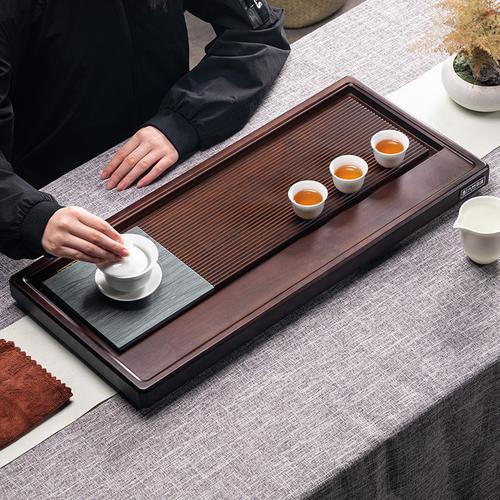 九竹茶盘 重竹茶盘排水茶台乌金石茶海家用托盘楠竹整块功夫茶具